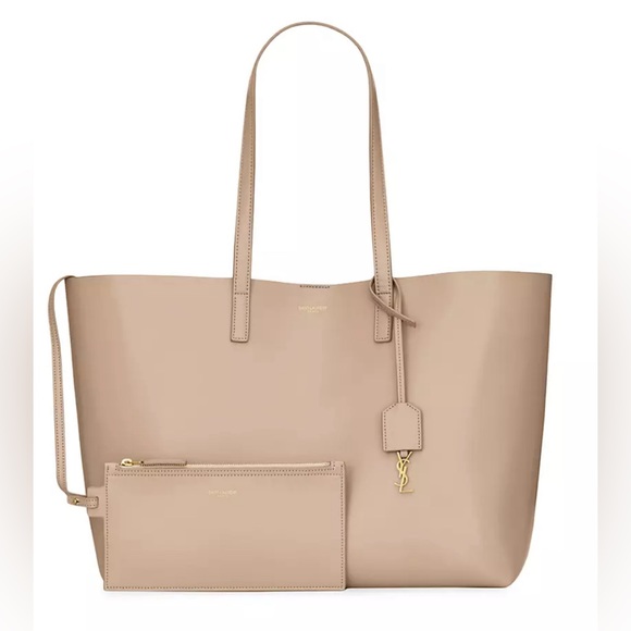 Saint Laurent Handbags - $1490 NEW SAINT LAURENT YSL DARK BEIGE LEATHER EAST WEST TOTE SHOPPING BAG PURSE